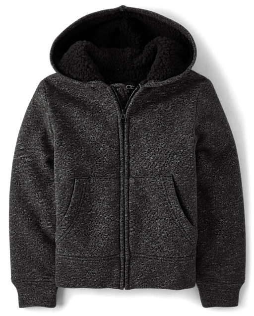 Boys Active Long Sleeve Fleece Sherpa Lined Zip Up Hoodie BLACK The Children s Place