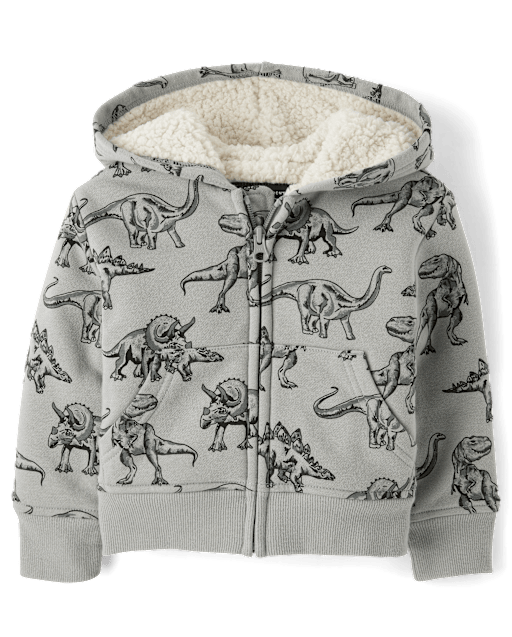Baby And Toddler Boys Active Long Sleeve Print Fleece Sherpa Lined Zip Up Hoodie GRAY The Children s Place