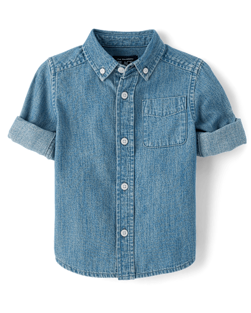 Baby And Toddler Boys Long Sleeve Chambray Button Up Shirt - BLUE | The Children's Place Baby And Toddler Boys Long Sleeve Chambray Button Up Shirt - BLUE | The Children's Place