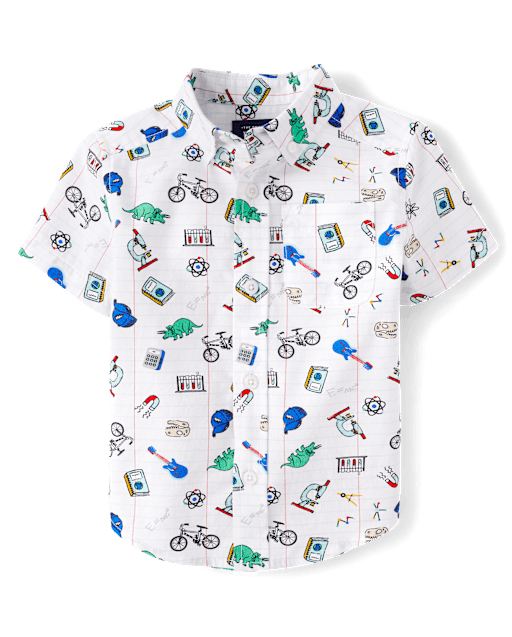 Baby And Toddler Boys Short Sleeve School Print Poplin Button Up Shirt WHITE The Children s Place