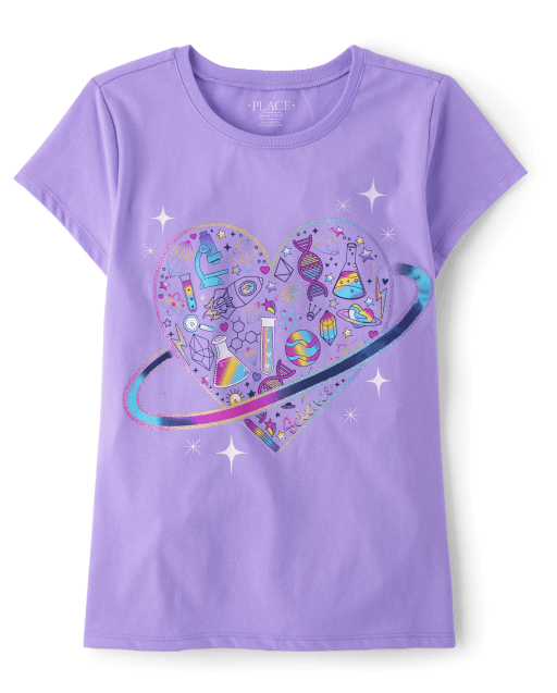 Girls Short Sleeve Icon Heart Graphic Tee - PURPLE | The
