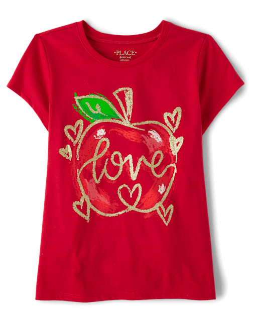Girls Short Sleeve Love Apple Graphic Tee - RED | The Children's Place