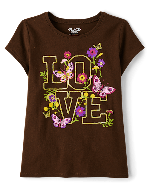Girls Short Sleeve Love Butterfly Graphic Tee - BROWN | The Girls Short Sleeve Love Butterfly Graphic Tee - BROWN | The