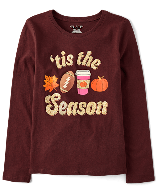 Girls Long Sleeve 'Tis The Season Graphic Tee - BURGUNDY | The