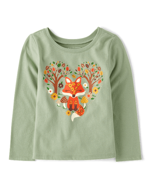セブンイレブン 冬ギフト 2024 Fox Sleeve Long Girls Toddler And Baby Heart Tee Graphic トップス