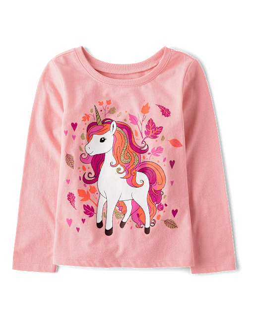Baby Girl Cartoon Unicorn Patches Pattern Cotton Shirt