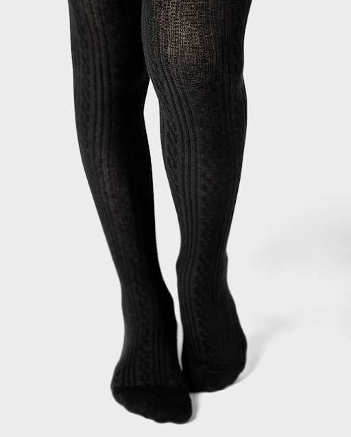 レッグウェア ANS DOTSLOEVNER TIGHTS (KNIT) Black/Gray Girls Cable Knit Tights 2-Pack - BLACK | The Children's Place