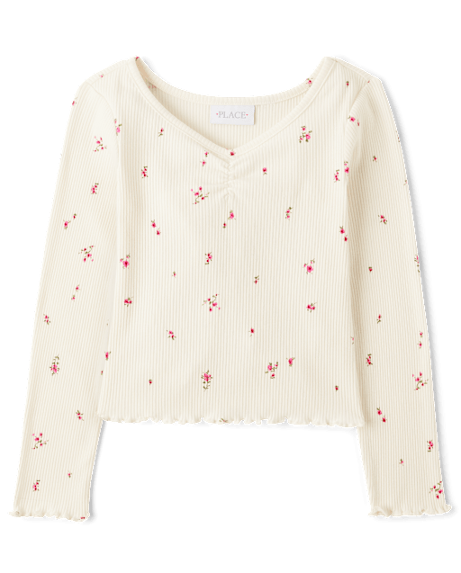 売れ筋商品|||ラッキーブランド カットソー トップス レディース Women's Printed Ruched Ruffled V-Neck Top Cream Floral Womens Tops Dressy Casual V Neck Boho Flower Shirts