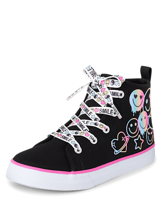 Girls Glitter Happy Face High Top Sneakers BLACK The Children s Place CA