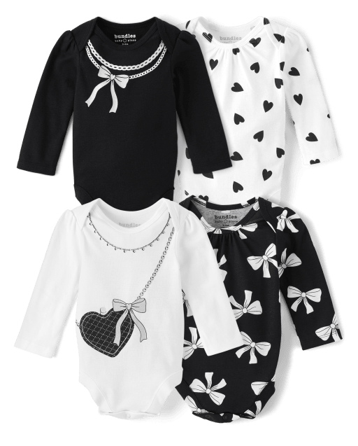 Baby Girls Solid White Gold Bow Tie Patched Design Popular bodysuit