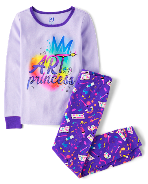 Girls Long Sleeve Art Princess Snug Fit Cotton Pajamas PURPLE The Children s Place CA
