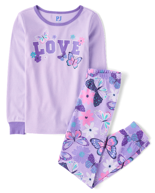 Girls Long Sleeve Love Butterfly Snug Fit Cotton Pajamas PURPLE The Children s Place