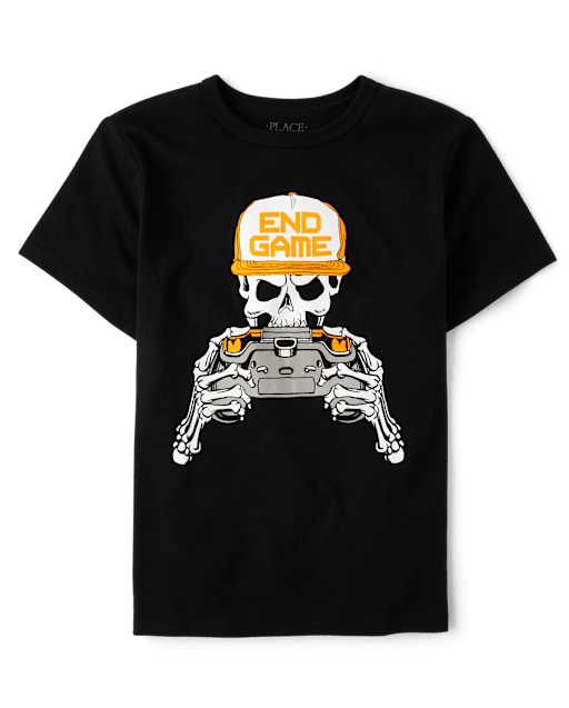 Boys Glow In The Dark Halloween Short Sleeve Skeleton Gamer