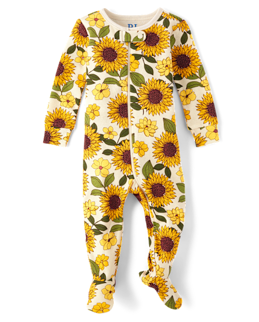 Baby And Toddler Girls Long Sleeve Sunflower Print Snug Fit Cotton Footed One Piece Pajamas WHITE The Children s Place