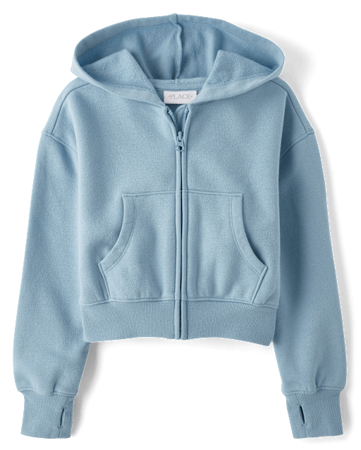 Blue cropped zip up hoodie online