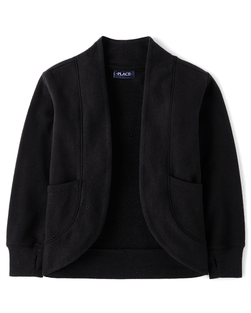Girls Active Long Sleeve Fleece Open Front Cardigan BLACK The Children s Place