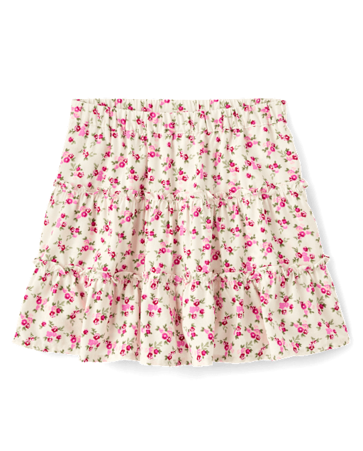 国内で当店のみ CFIERCE - CARTOON TIERED SKIRT Girls Floral Tiered Skirt - WHITE | The Children's Place