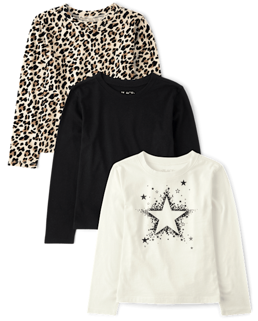Girls Mix And Match Long Sleeve Graphic Tee Shirt 3-Pack