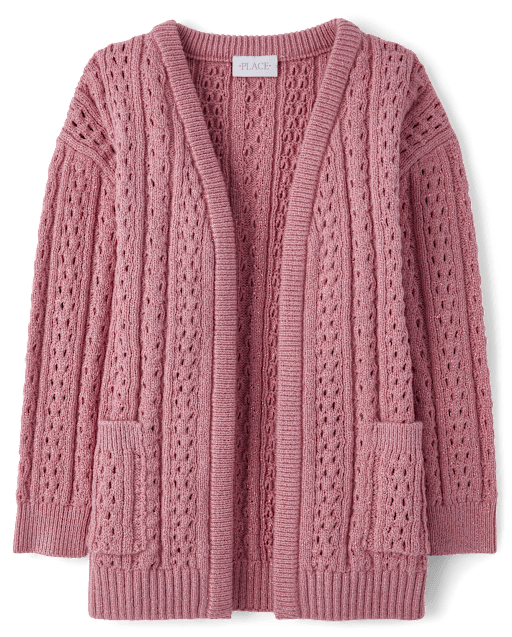 Girls Long Sleeve Open Front Cardigan PINK The Children s Place