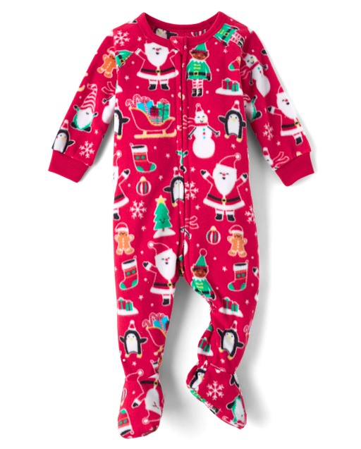 Unisex Baby And Toddler Matching Family Long Raglan Sleeve Christmas Print Microfleece Footed One Piece Pajamas RED The Children s Place CA