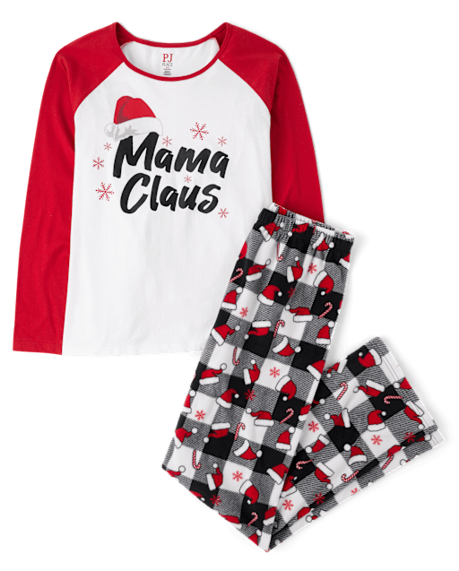 Womens Matching Family Christmas Long Raglan Sleeve Mama Claus Cotton And Microfleece Pajamas BLACK The Children s Place CA