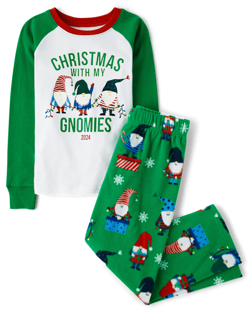 Unisex Kids Matching Family Glow In The Dark Long Raglan Sleeve Christmas Gnomies Snug Fit Cotton And Microfleece Pajamas GREEN The Children s Place CA