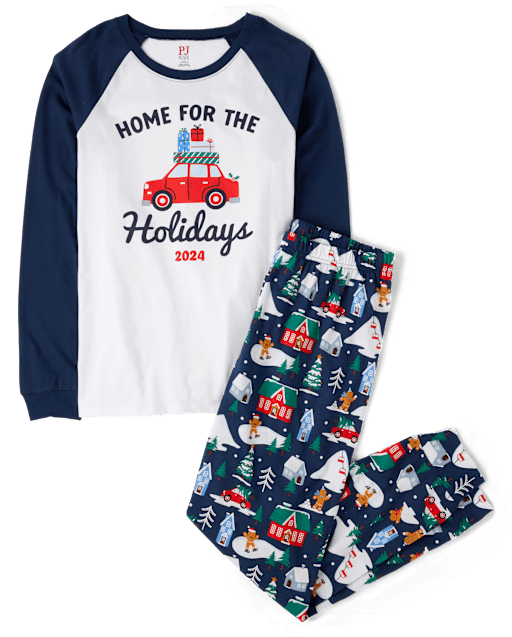 Unisex Adult Matching Family Christmas Long Raglan Sleeve Home For The Holidays Cotton Pajamas BLUE The Children s Place