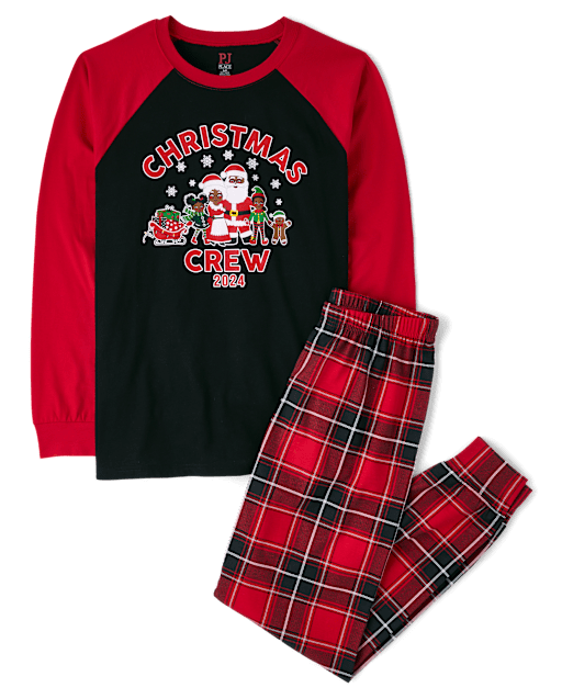 Unisex Adult Matching Family Long Raglan Sleeve Christmas Crew 2024 Cotton Pajamas RED The Children s Place