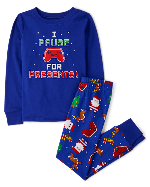 Boys Christmas Glow In The Dark Long Sleeve Pause For Presents Snug Fit Cotton Pajamas BLUE The Children s Place