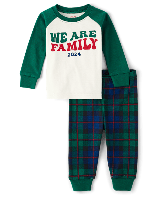 Unisex Baby And Toddler Matching Family Christmas Long Raglan Sleeve We Are Family 2024 Snug Fit Cotton Pajamas GREEN The Children s Place CA