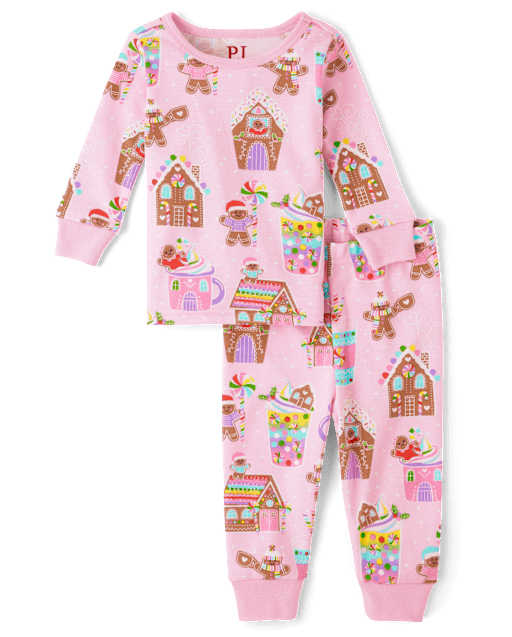 Baby And Toddler Girls Long Sleeve Gingerbread Print Snug Fit Cotton Pajamas PINK The Children s Place CA