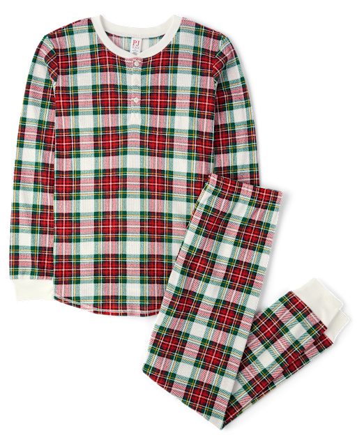 Mens Matching Family Christmas Long Sleeve Plaid Thermal Henley Pajamas WHITE The Children s Place CA