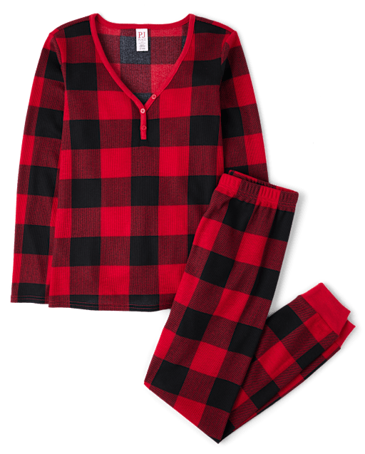 Womens Matching Family Christmas Long Sleeve Buffalo Plaid Thermal Henley Pajamas RED The Children s Place