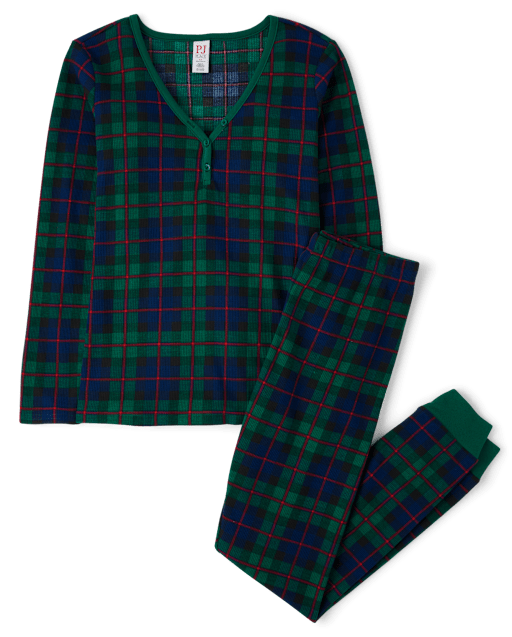 Womens Matching Family Christmas Long Sleeve Tartan Plaid Thermal Henley Pajamas GREEN The Children s Place CA