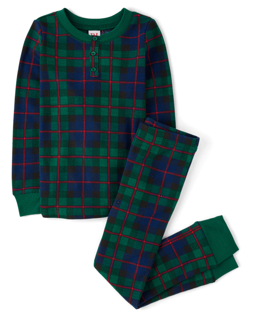 Kids green plaid pajamas deals