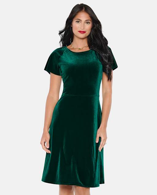 Womens Matching Family Short Flutter Sleeve Velour Fit And