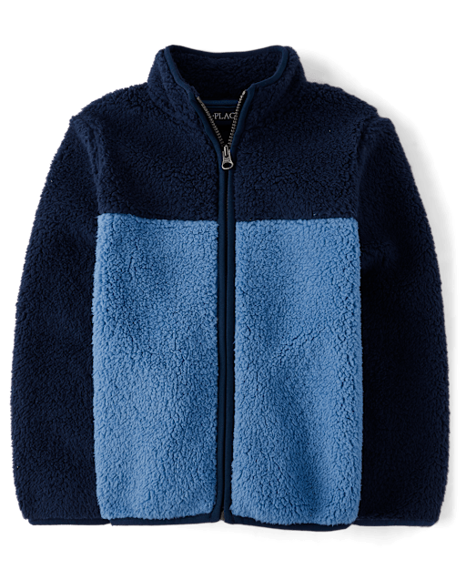 Boys Long Sleeve Colorblock Sherpa Zip Up Jacket - BLUE | The