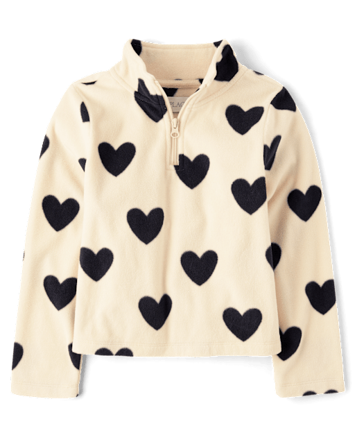 Girls Long Sleeve Print Microfleece Half Zip Pullover - TAN | The