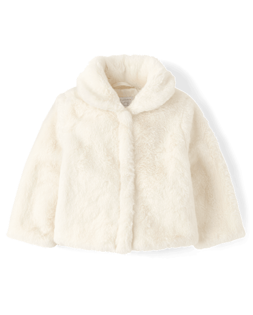 Toddler Girls Long Sleeve Faux Fur Jacket - WHITE | The
