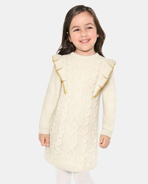 Baby And Toddler Girls Long Sleeve Cable Knit Sweater Dress WHITE The Children s Place CA