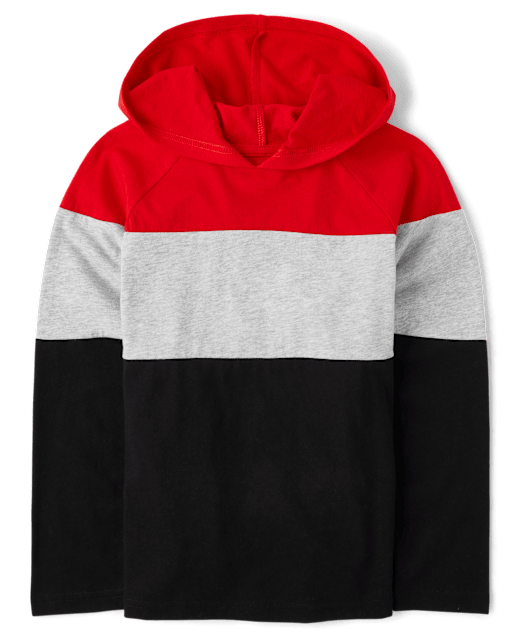 トップス c-boy style Urban Neat (No.159) Boys Long Sleeve Colorblock Hooded Top - RED | The Children's Place