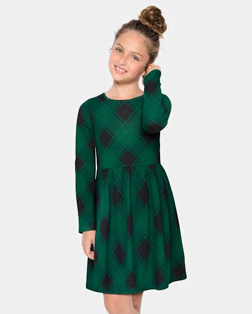 green emerald velvet dress Toddler/ Kid Girl 2pcs Solid Jacket and Plaid Dress Set Dark Green