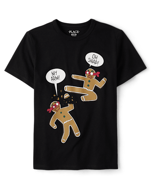 Boys Christmas Short Sleeve Gingerbread Ninja Graphic Tee - BLACK