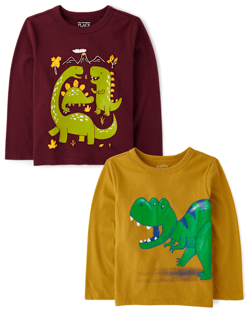 【期間限定】 Baby And Toddler Boys Long Sleeve Dino Graphic Tee 2-Pack トップス