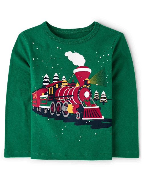 Baby And Toddler Boys Long Sleeve Christmas Train Graphic Tee PARK BENCH GREEN The Children s Place