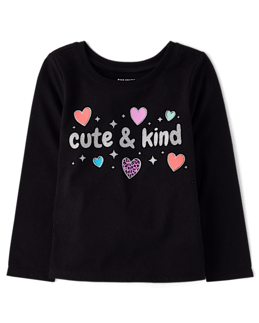 Baby And Toddler Girls Long Sleeve Cute And Kind Graphic Tee - BLACK ...