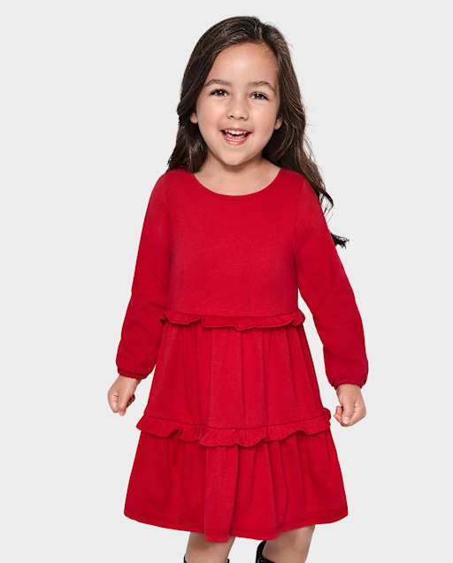 open lace back dress Red Ruffle Twirl Dress for Girls & Toddlers
