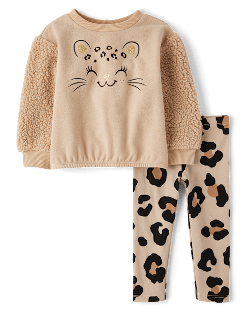 Toddler Girls Active Long Sleeve Leopard Sweatshirt And Leggings 2 Piece Outfit Set TAN The Children s Place CA