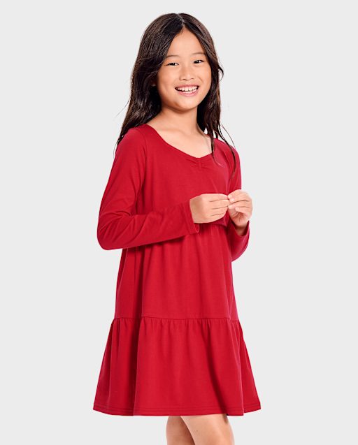 strapless open back dress Girls Everly Square Neck Dress | Red and Orange Floral Medley