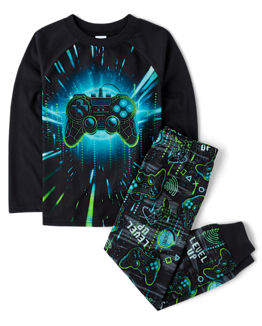 Boys Long Raglan Sleeve Gamer Pajamas - BLACK | The